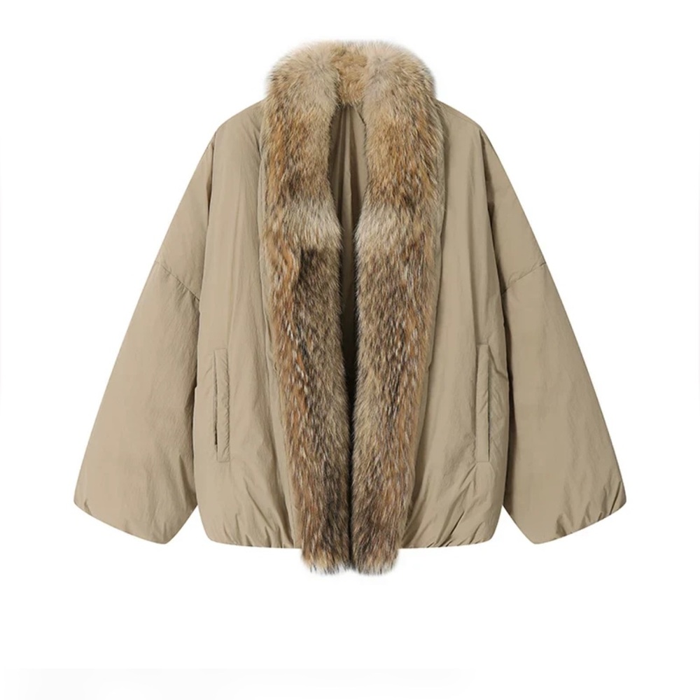 Beige Fur-Trim Relaxed Jacket - Women's Coat ATORIE unworn new